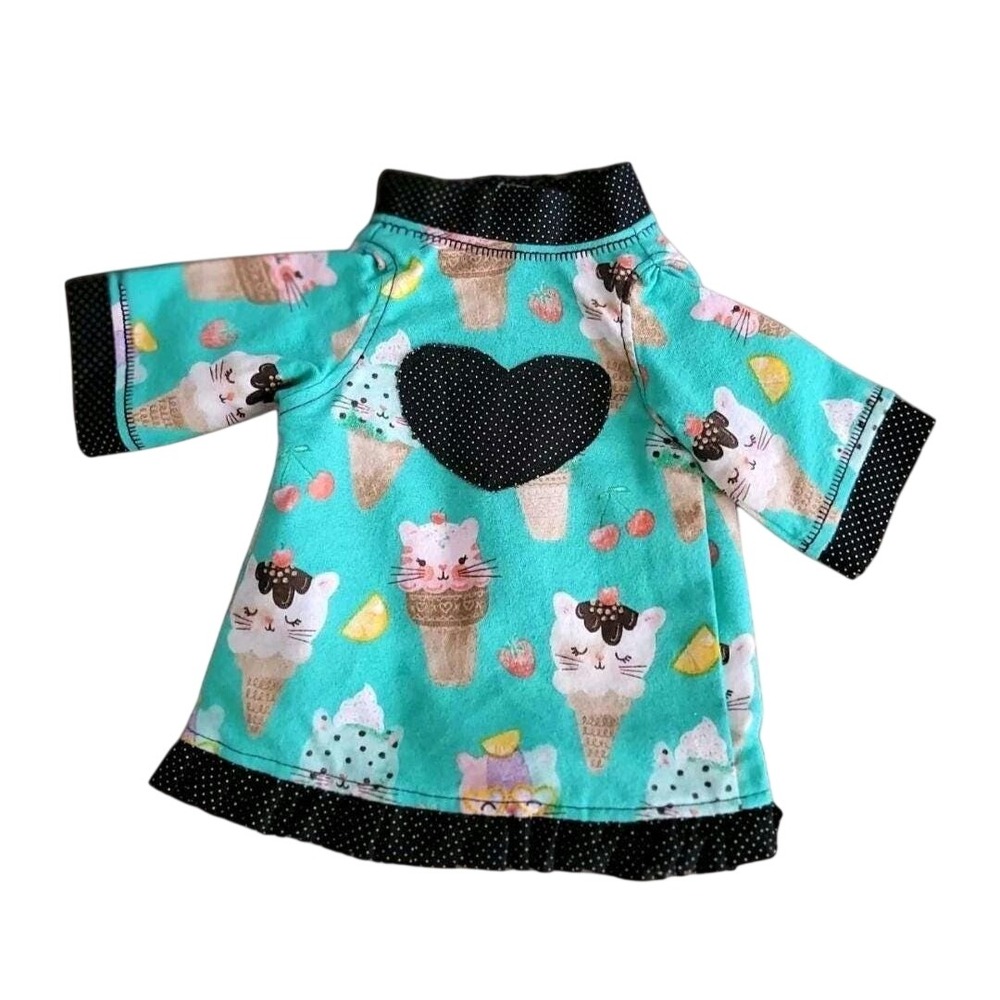 Dress for 11" Grogu Baby yoda Mattel GIRL Yodette Doll. Flannel Teal Cats Hearts